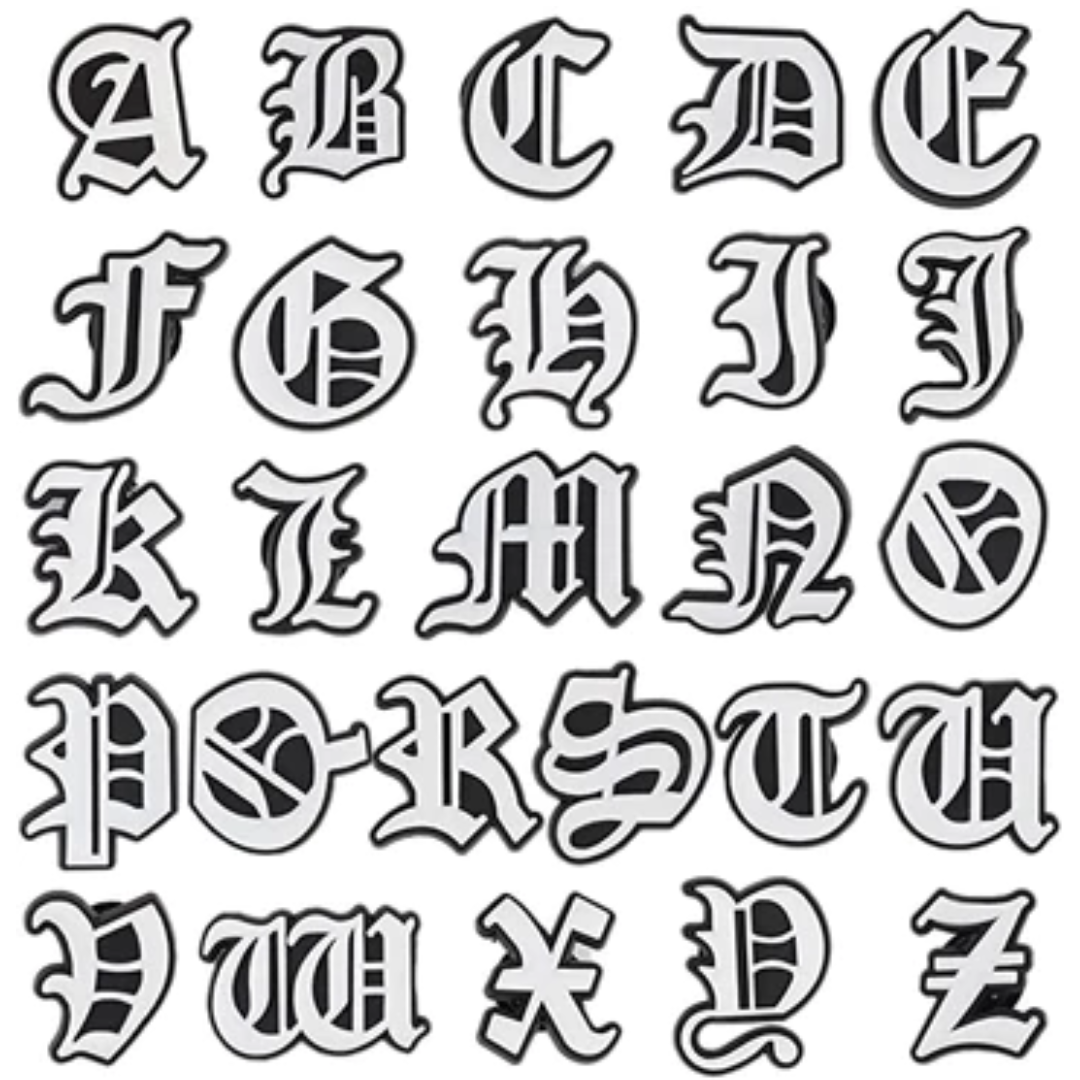 Gothic Old English Letters Croc Charms Alphabet Shoe Charm Black Letter  Shoe Pins Shoe Accessories Letter Shoe Charms -  Norway