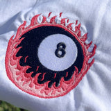 T-SHIRT - PINK FLAMING 8 BALL IN WHITE